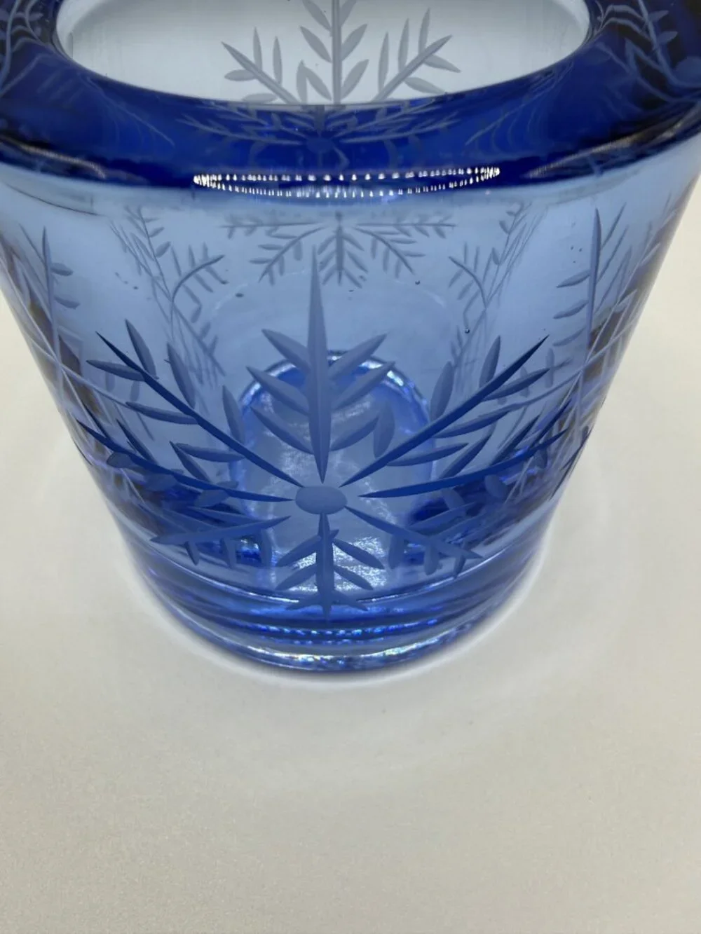 VTG Swiss Snowflake Blue Glass Votive Candle Holders